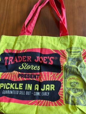 Trader Joe's Pickle in a Jar Tote Bag - Lime Green & Pink